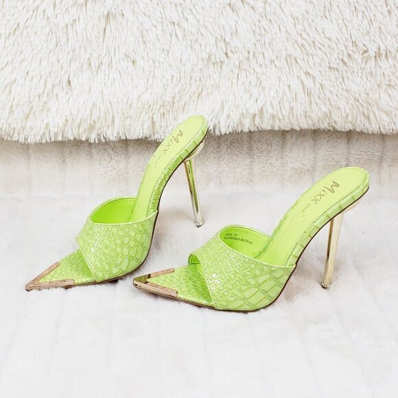 Venus Lime Green Slip On Pointy Toe High Heel Slides - Picture 3 of 15